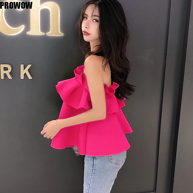 2020 Sexy Sleeveless Strapless Women Blusas Tops Summer Ruffles Sweet Shirt Korean New Beach Seaside Holiday Tops