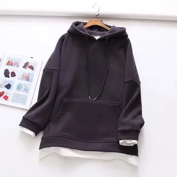 

Autumn and winter solid color sweater women's cotton hooded pullover