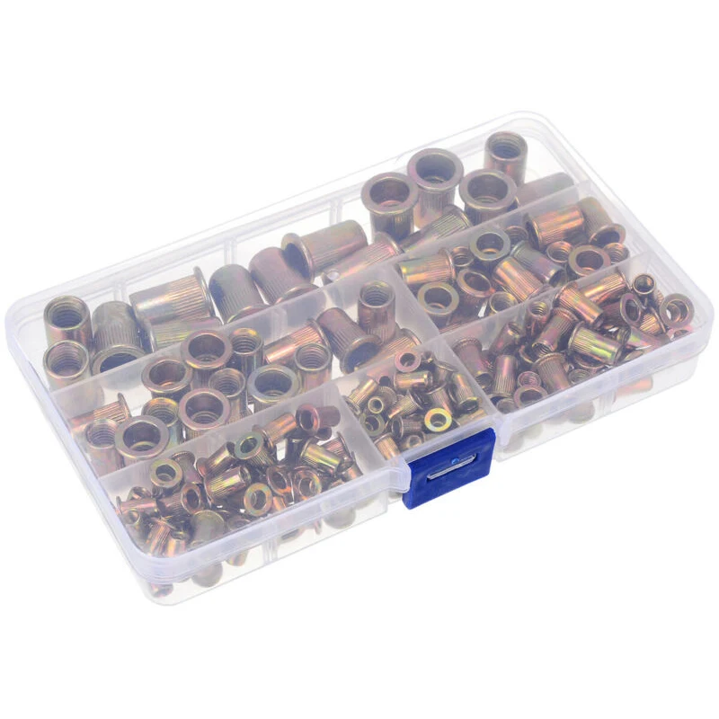 

175pcs/set Threaded Rivet Nuts Kit Zinc Plated Flats Rivnuts Kit M3 4 5 6 8 10