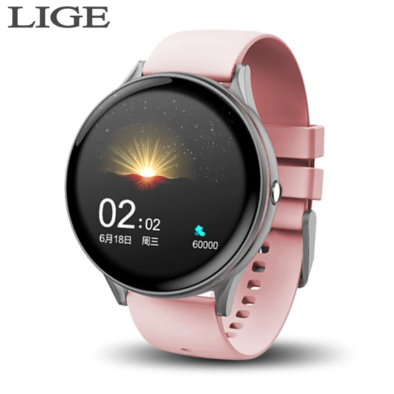 

LIGE 2020 New Full Touch Screen Smart Watch Women Multifunctional Sport Heart Rate Blood Pressure IP67 Waterproof Smartwatch+Box