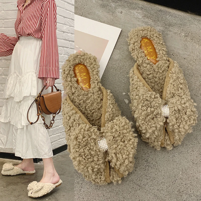 

Luxury Slides Socofy Shoes Women Flock Low Slippers Fur Jelly Flip Flops Cover Toe Designer Soft Plush Glitter 2019 Flat