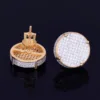 14MM Gold Color Big Round Stud Earring AAAA Cubic Zircon Screw Back Men's Earrings Fashion Hip Hop Jewelry 2