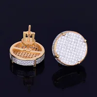 14MM Gold Color Big Round Stud Earring AAAA Cubic Zircon Screw Back Men's Earrings Fashion Hip Hop Jewelry 2