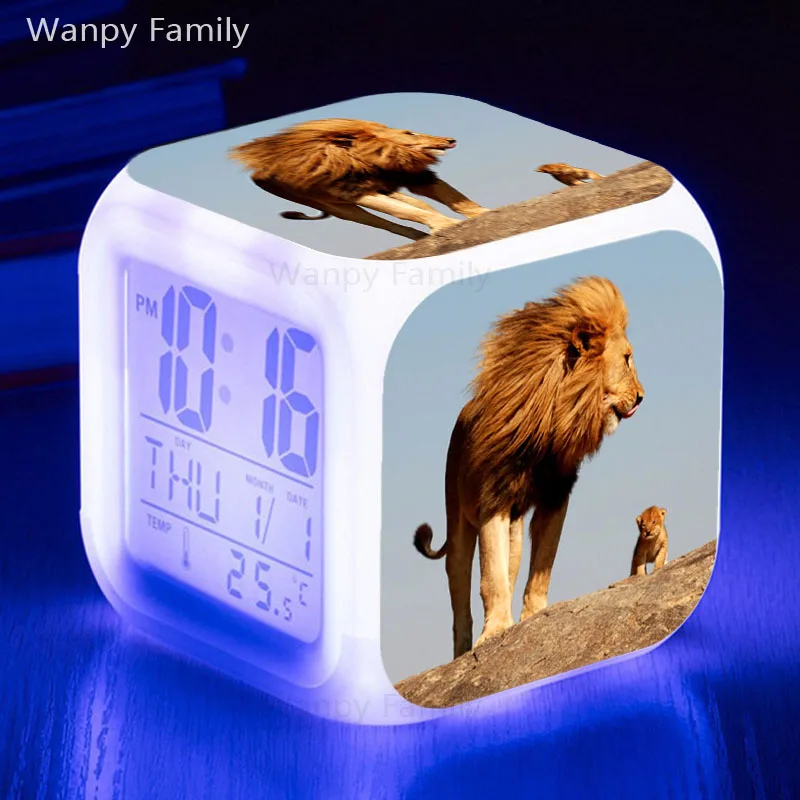 Lion King Alarm Clock 7 Color Glowing LED Digital Kids Birthday Gift Multifunction Touch Sensing Electronic | Дом и сад