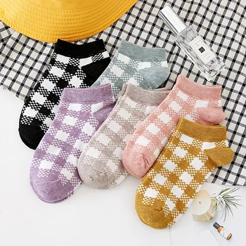 

Spring Summer comfortable Invisible Korean Plaid Boat Socks Woman Cotton Woman girl boy slipper casual hosiery