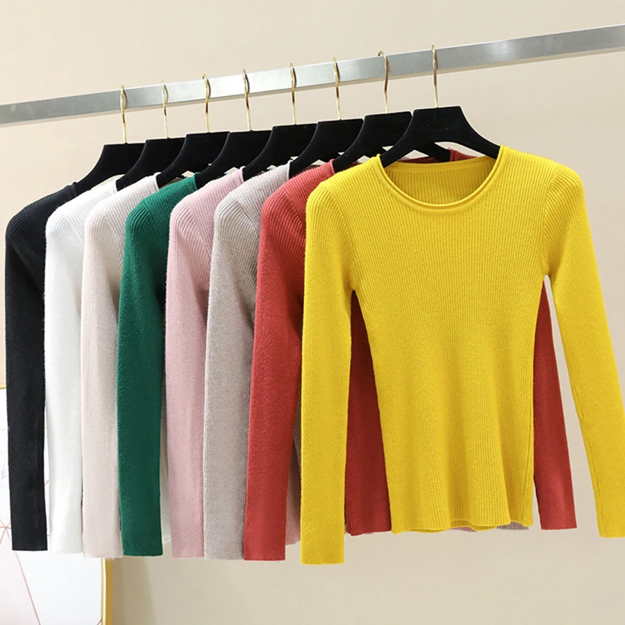 

O-neck Long Sleeve Slim Sweater Women Casual Solid Warm Bottoming Tops Korean Female Fashion Comfortable Wild Pullover Tops New