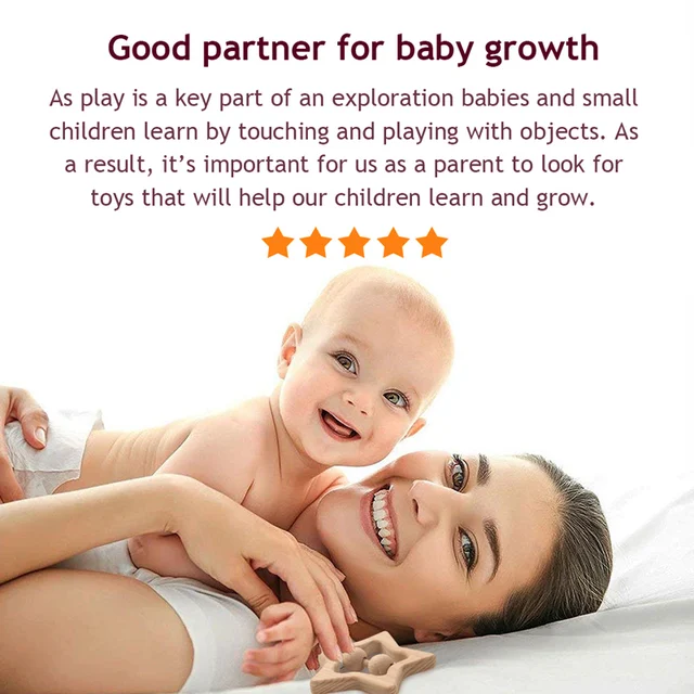 Baby Molar Toys Cartoon Star Shape Baby Teething Toys Food Grade Wooden Boy And Girl Gift Rattle For Children Kids Let's Make 6