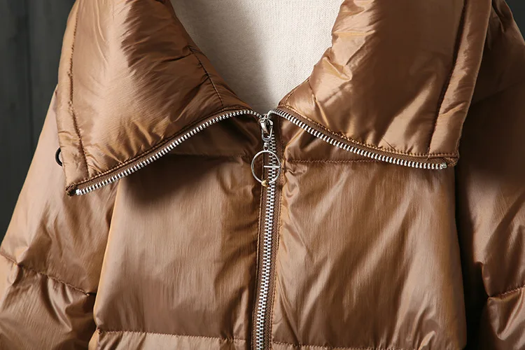 Winter New Style Loose Casual Webbing Design Fold-down Collar Short down Jacket WOMEN'S Dress er se ru