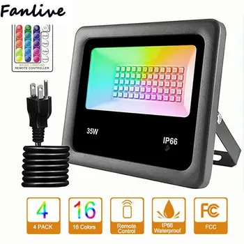 

10pcs AC85-265V 35W 25W 15W LED Flood Light Outdoor 7 Colors Change RGB RC Projector Reflector Lamp Spotlight for Party