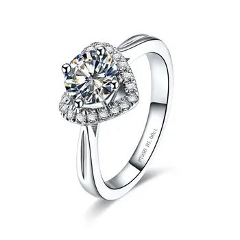 

Test Positive Sterling Silver Ring Hollow Heart Pattern 1CT Moissanite Round Diamond Ring Fiancee Engagement Women Jewelry Ring