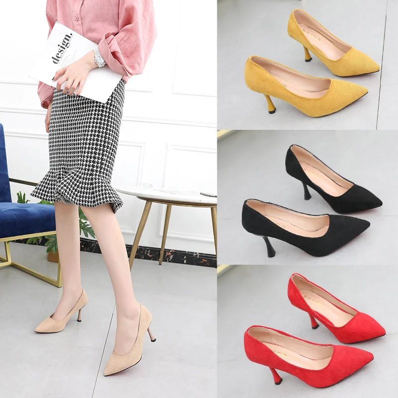 

Classical Style Suede Leather Stiletto Heel Pumps Cute Pointed Toe Red Red Super High Heels Formal Dress Shoes Zapatos De Mujer