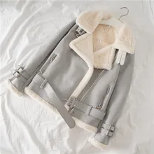 Winter Suede Jackets Women Faux Rabbit Fur Casual Jacket With Belts Thick Warm Lambwool Coat Lady Oversize Motorcycle Windbreake