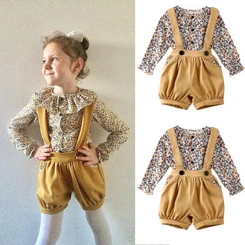 

2pcs Newborn Toddler Baby Girls Floral Outfits tops+Overalls Autumn Clothes Set