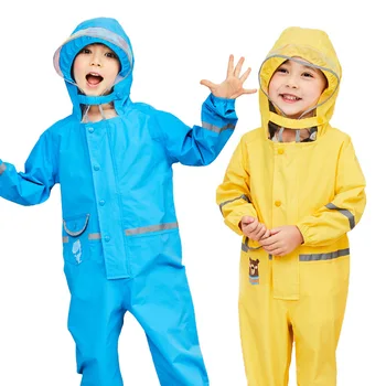 

Kids Hooded Rain Overall Raincoat Reflective Printing Edge Rain Jumpsuit Lightweight Waterproof Poncho Rain Cloak For Children