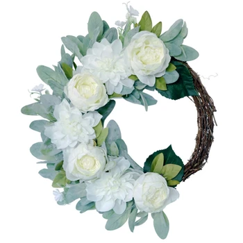 

White Peony Wreath Nordic Style Home Decoration Wreath Simulation Door Decoration Wall Hanging