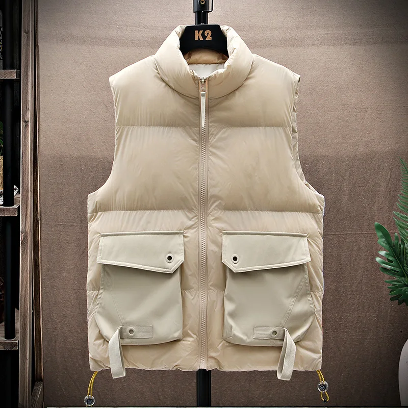 Fashion Men's Sleeveless Vest Jackets 2023 Autumn Winter Casual Slim Warm Cotton-Padded Coat Youth Streetwear Thicken Top Parkas