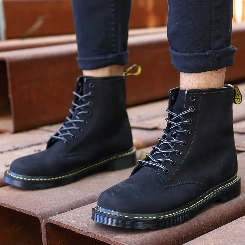 

2019 Autumn And Winter New Style Men Hight-top Martin Boots Genuine Leather Chunky-Heel Work Shoes Couples England Modern And Tr