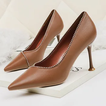 

8.5CM PUMPS 2020 Korean fashion pointed high-heeled high heel rhinestone women's single shoes professional OL women's shoes