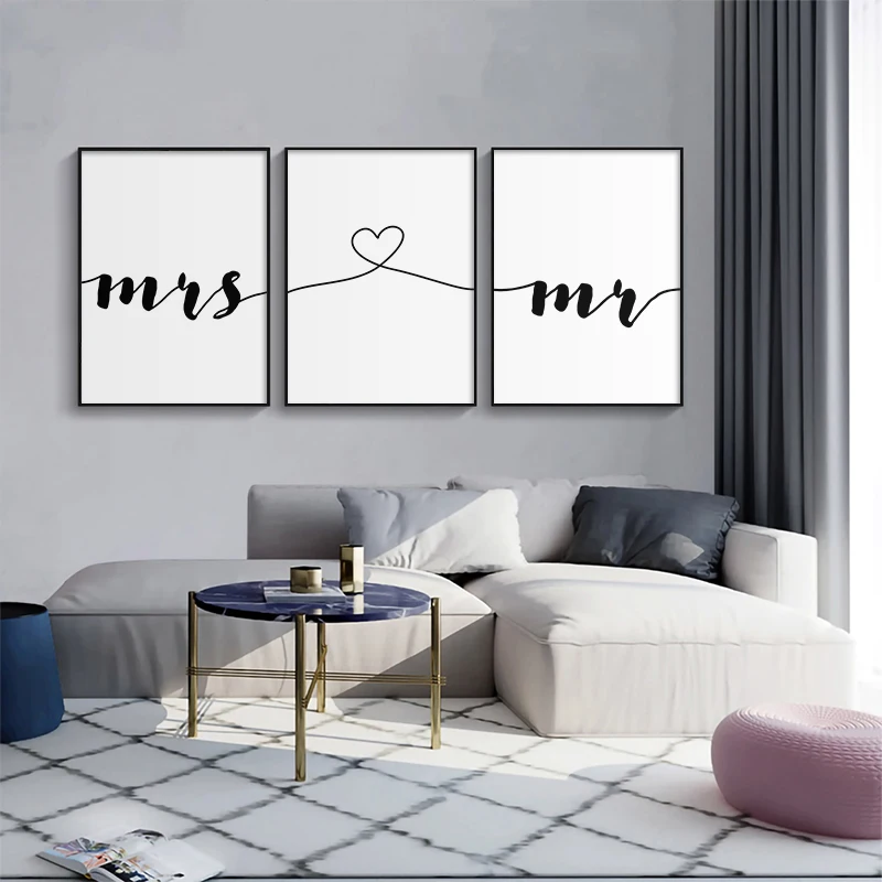 

Black And White Love Phrase Mr & Mrs Canvas Painting Posters And Prints Living Room Bedroom Wall Art Pictures Home Decoration