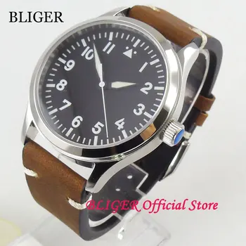 

42mm Black Sterile Dial Polished SS Case Sapphire Glass Leather Strap Automatic Movement Men's Watch 126