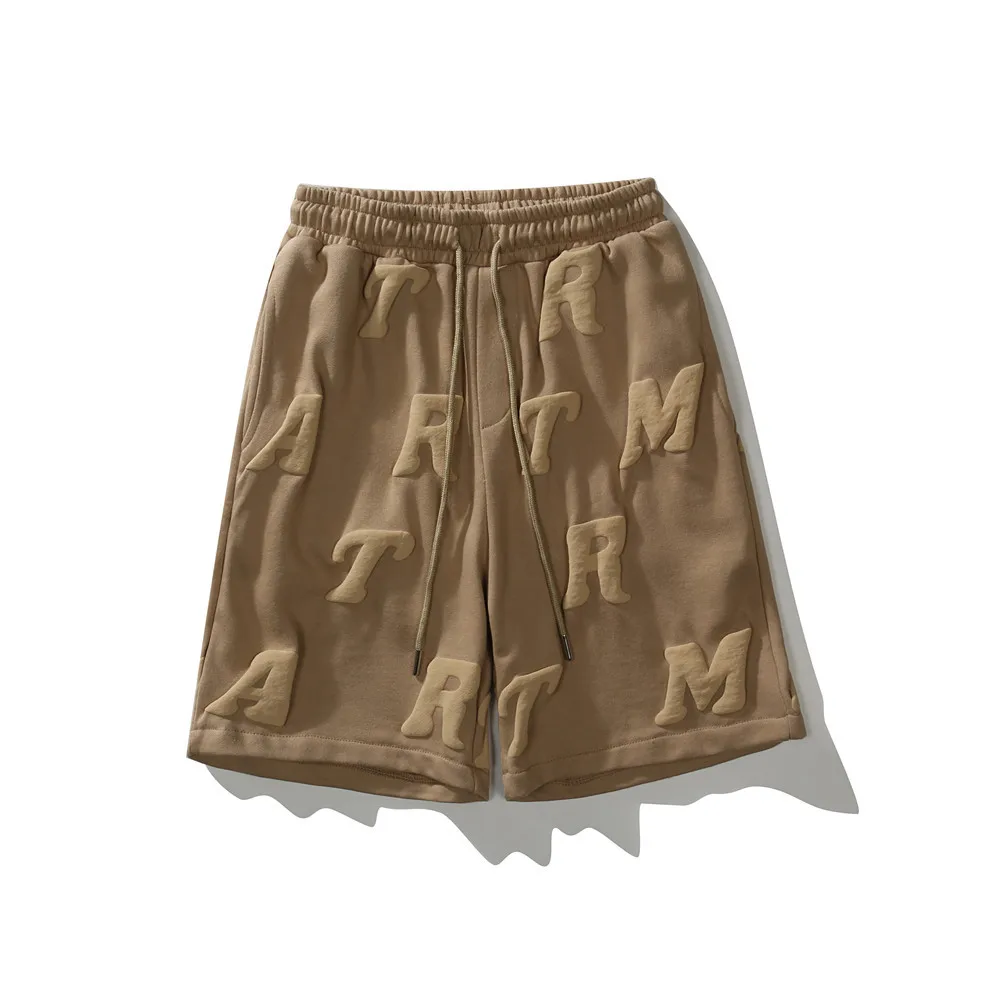 

Men Shorts Solid Letter Embossed Casual Shorts Streetwear Retro Loose Cotton Straight Summer Sweatpants Sporty Drawstring Shorts