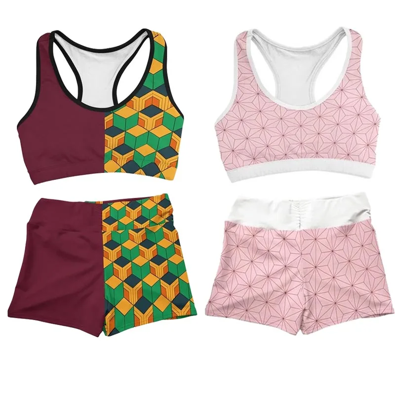 Demon Slayer Cosplay Costumes T shirt Women Tomioka Giyuu Bra Shorts