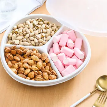 

Dried Fruit Divided Plate 3-Grids Dried Fruit Food Snack Tray Plastic Nuts Candy Storage Box With Lid