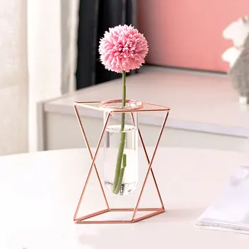 

Geometric Vases Wrought Iron Ornaments Living Room Flower Arrangement Home Glass Flower Stand Decoration BDF99