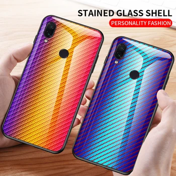 

30pcs/lot Shockproof Carbon Fiber Gradient Stripe Tempered Glass Hard Case For Xiaomi Redmi Note 7