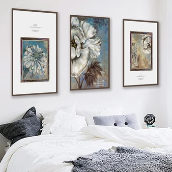 

Blue Flowers Golden Lace Noble Decorative Canvas Print Poster Nordic Wall Art Print Painting Modern Living Room Decoration 4-70