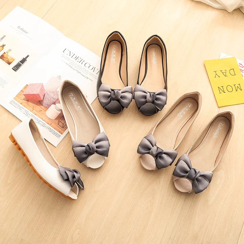 

Shoes Woman Peep Toe Flats Shoe Bow Knot Loafers Fashion Slip on Shoes Shallow Slides White Apricot Black Big Size Zapatos Mujer
