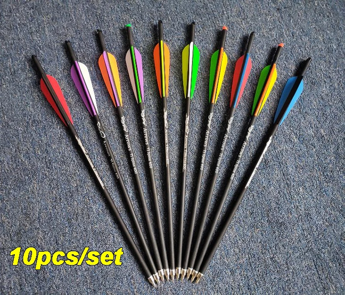 

10Pc/Set Hunting Bolts Crossbow Arrow 16Inch Spine400 ID7.6mm Archery Carbon Arrows 10 Color Style Sets Hunting Bow for Shooting