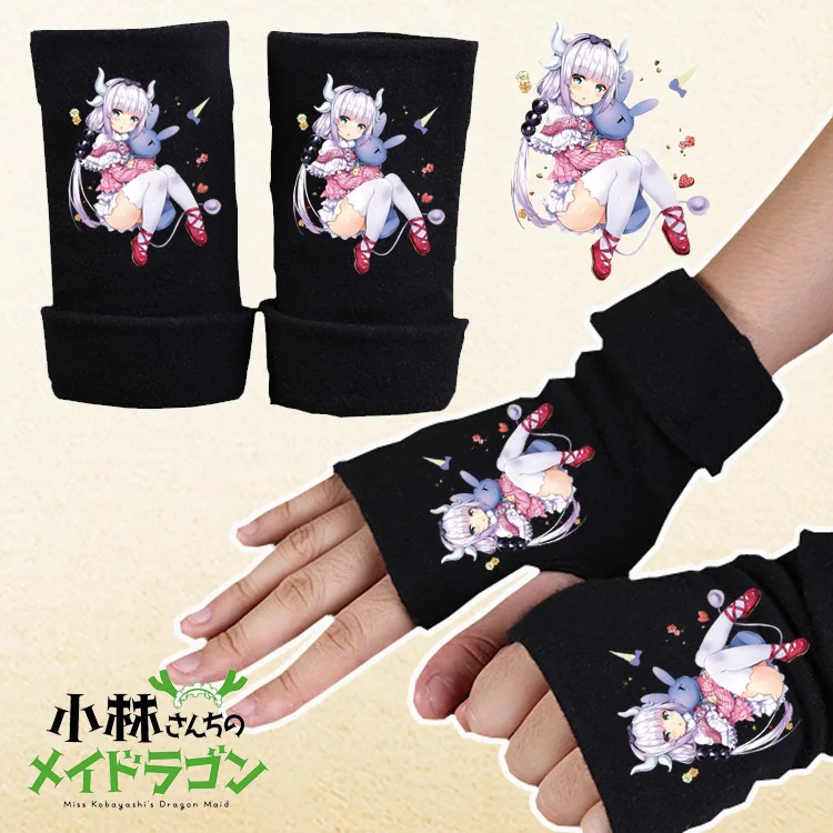 Miss Kobayashi Дракон горничной Kanna Kamui Вязание перчатки хлопок теплые половина пальцев наручные варежки Мода Косплей Опора подарок зима