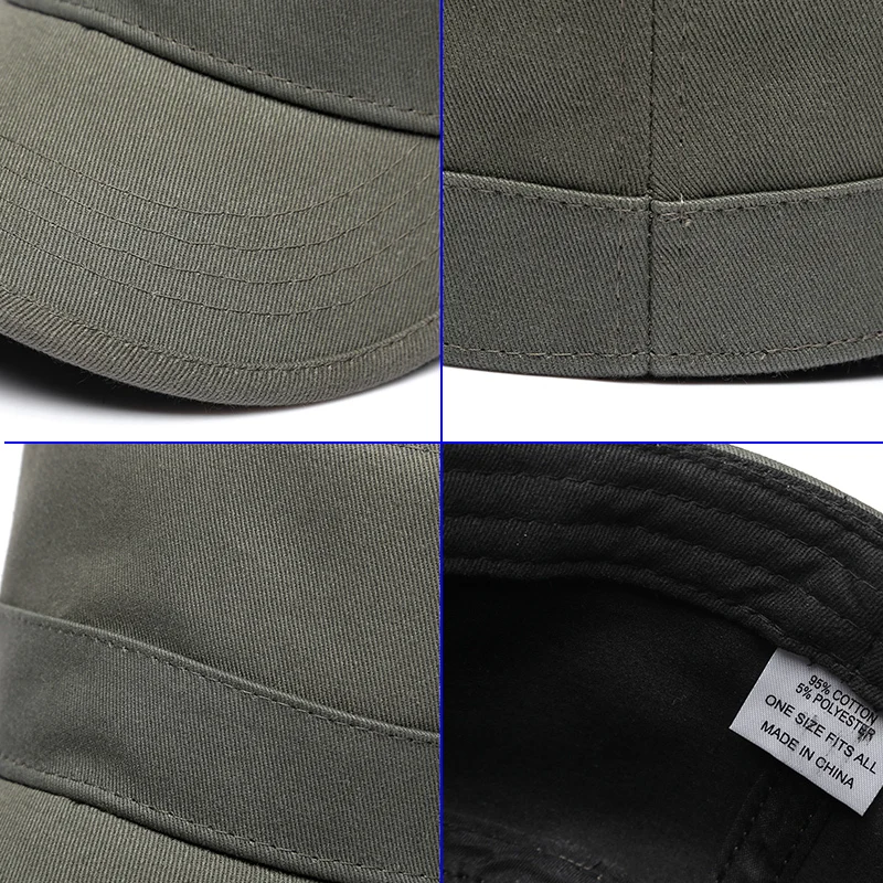 Back full closed hard top military cap adult cotton fitted baseball hat big head man plus size flat army caps 56cm 58cm 60cm baseball cap flat cap cap hat