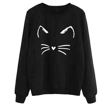 

Women's Sweatshirts Autumn Round Neck Long Sleeve Hoodies Sweatshirt Women Cat Print Tops Hoodie Poleron Mujer Moletom O28
