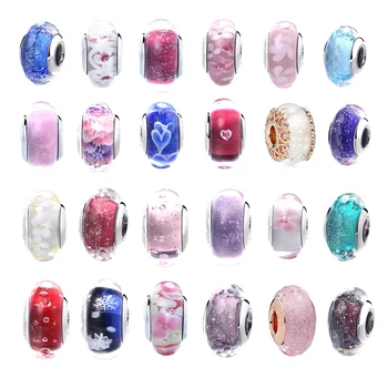 

New 925 Sterling Silver Glaze Glass Beads Colorful Bubble Aspect Flicker Charms Fit Original Pan Bracelet Woman DIY Jewelry