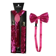 Подтяжки галстуки, мужские Регулируемые Широкие Галстуки 2,5 см, расшитые блестками, эластичные подтяжки и галстук-бабочка, комплект из двух предметов C50