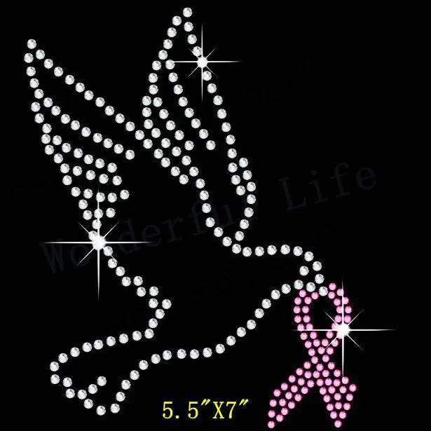 Free shipping DovVe with light pink ribbon hotfix Rhinestone Iron On Heat Transfer Motif for kids | Дом и сад