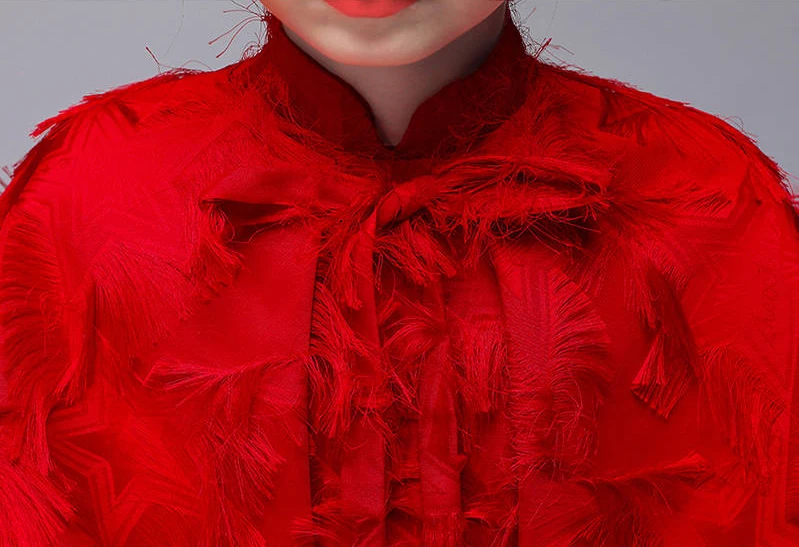 Kid Girls Elegant Sweet Luxury Princess Ball Gown Vestido Children Girls Bow Lace Trailing Tassel Wedding Party Long Dress L20