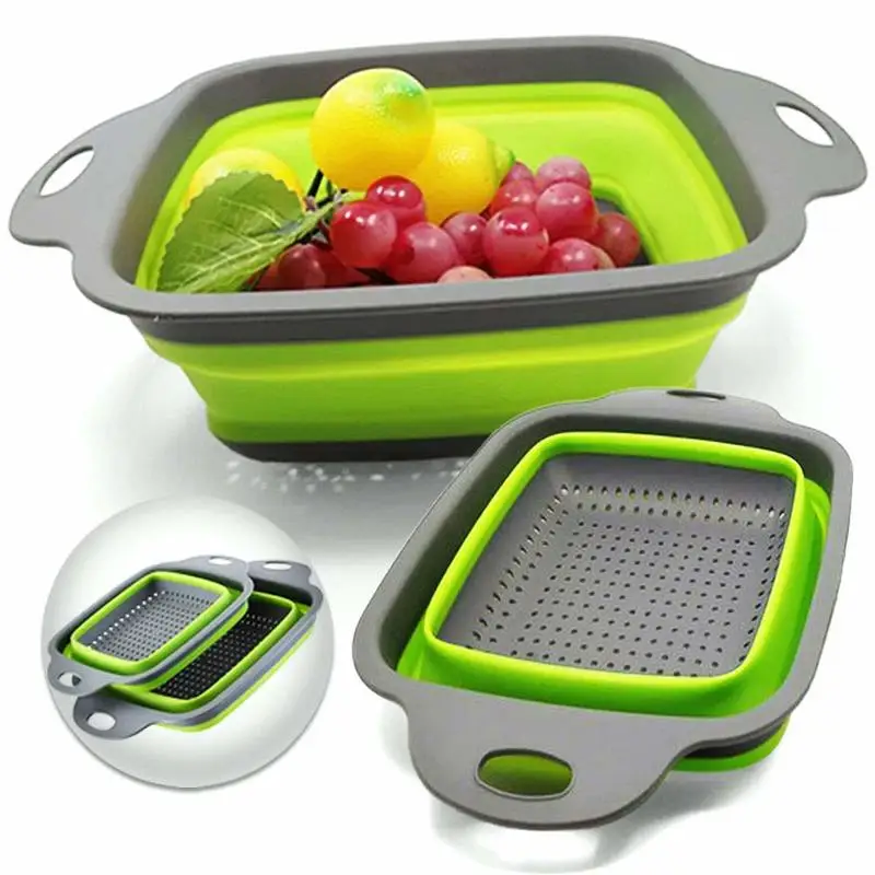 Folding Kitchen Colander Collapsible Silicon Food Strainer Square Round Draining Pasta Food Grade Vegetable Fruit Washing Basket|Colanders & Strainers| - AliExpress