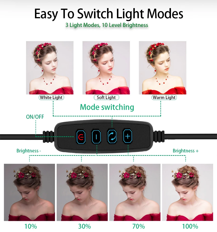 Кольцевой светильник 20/26 см светодиодный светильник для селфи с регулируемой яркостью для макияжа видео в живую студию с штативом 120-180 см и usb-разъемом
