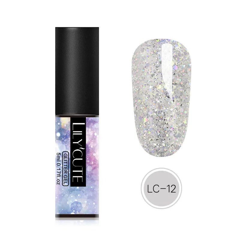 glitter LC-12 LILYCUTE 5 мл Блестящий Гель-лак для ногтей голографические Блестки для ногтей гель замочить от УФ-гель для дизайна ногтей лак для маникюра - Цвет: glitter LC-12