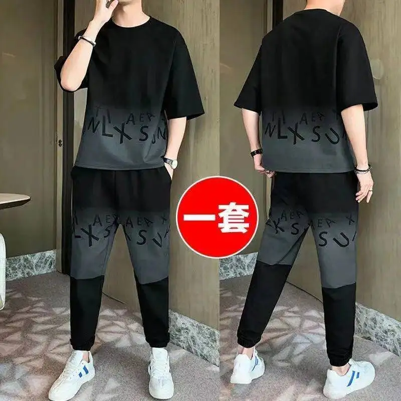 Summer leisure sports suit two-piece fashion men's suit with handsome young students 2021 clothes