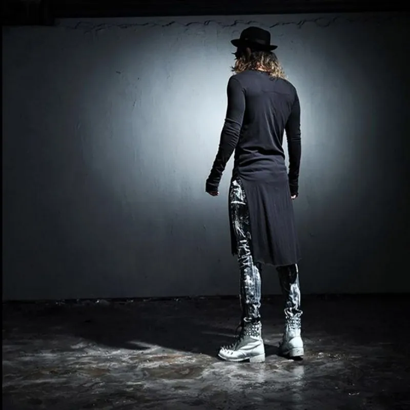 

Harajuku Vintage Sleeve O-Neck Solid Fashion Male Long Runway Tees High Quality Slim Fit Skinny Mens T-Shirt