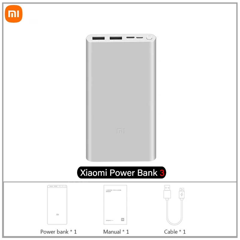 New Xiaomi Mi Power Bank 3 10000 mAh Redmi Power Bank Dual USB Port Quick Charge Powerbank Ultra-thin External Battery charging small power bank Power Bank