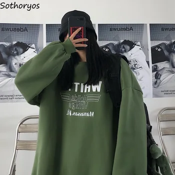 

Hoodies Women Plus Velvet Thicker BF Student Loose 2XL Chic Womens Sweatshirt Harajuku Letter Printed All-match Outwear Ulzzang