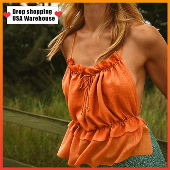 

OUSHANG Fungus Drawstring Wrap BrasWoven Backless Tanktop Female Sexy xia ri sha tan Lace Folds Cool Wrapped Chest Tops