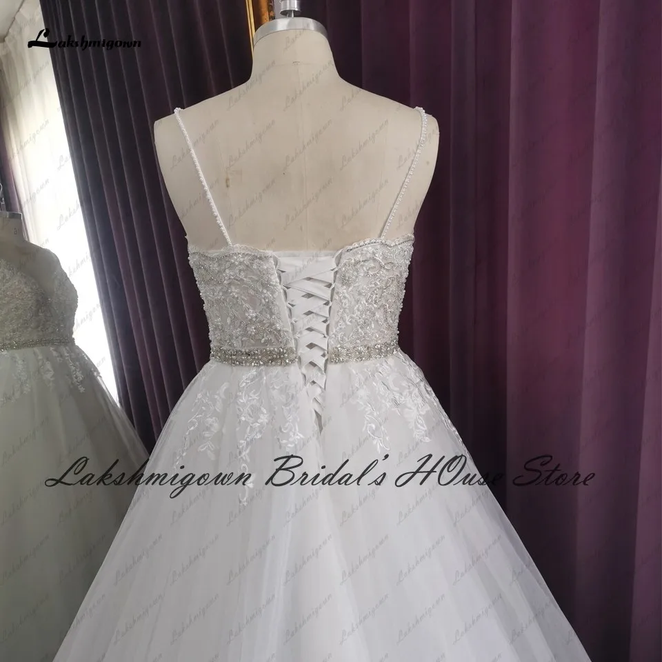 lakshmigown Luxury Princess Wedding Gowns Spagnetti Straps Bohemian Bride Dress Lace V Neck Wedding Dress 2024 Customized 3
