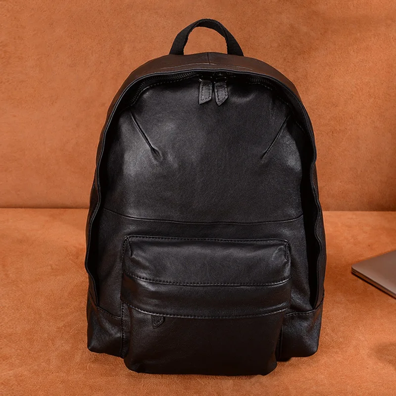 

New Type of Double Shoulder Bag Female Leather Large Capacity Zipper Backpack Multi-functional Vegetation Tanned Sheepskin