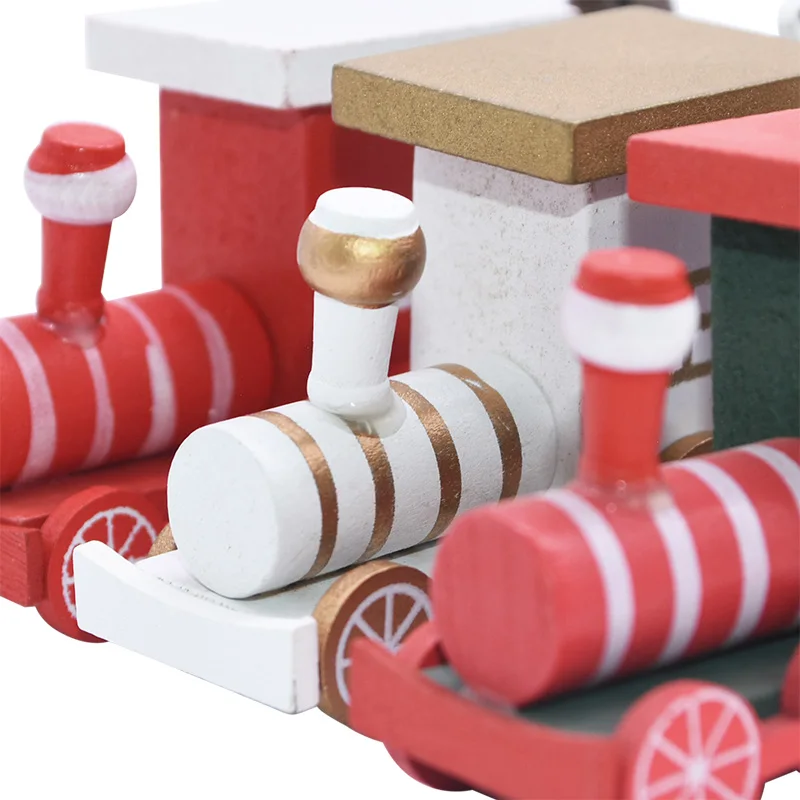 Christmas Train Painted Wood Train Gift with Santa Bear Christmas Decoration for Home Xmas New Year Kid Favors Toys Gift